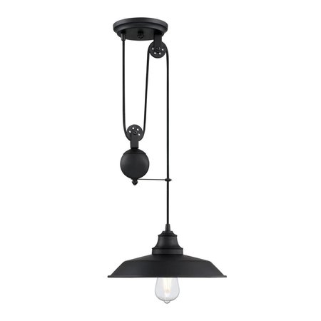 WESTINGHOUSE Pendant 60W Pulley Iron Hill 12In, Matte Black Shade 6129300
